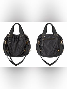 Aqua Madonna Charcoal Gold Studded Nylon Convertible Shoulder Crossbody Tote Ba